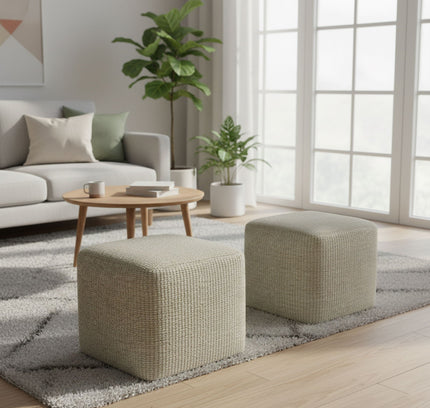 Zelma - Square Woven Outdoor / Indoor Pouf - Cream / Natural