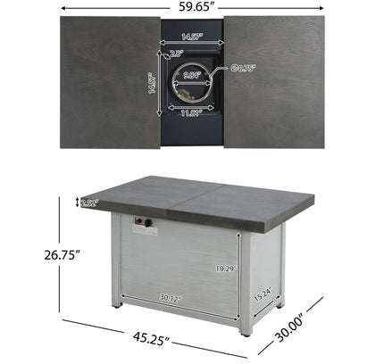 Extendable Rectangular Propane Fire Pit Table | 50,000 BTU