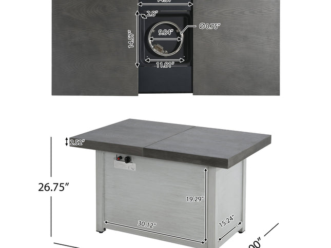 Extendable Rectangular Propane Fire Pit Table | 50,000 BTU