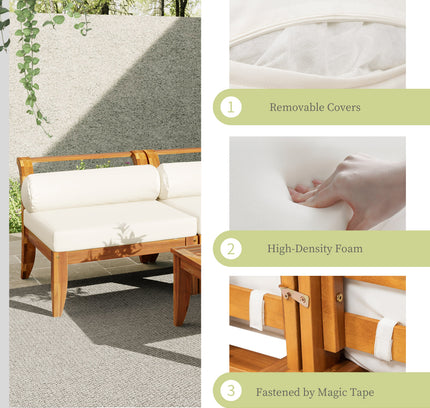 6-Piece Acacia Wood Outdoor Modular Sectional with Daybed Configuration & Tea Table