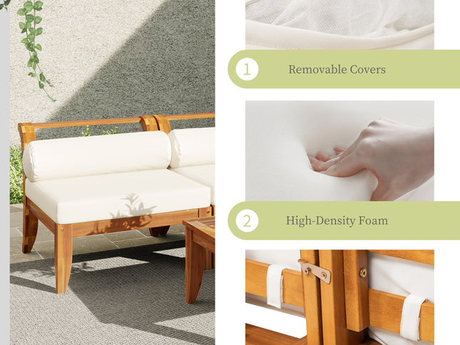 6-Piece Acacia Wood Outdoor Modular Sectional with Daybed Configuration & Tea Table