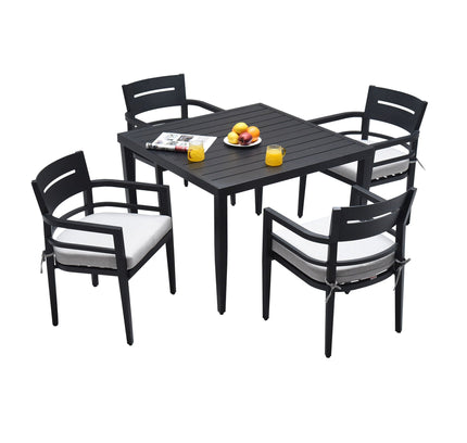 Outdoor Modern Dining Set, Chairs Sunbrella Cushioned And Dining Table With Umbrella Hole
