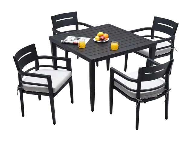 Outdoor Modern Dining Set, Chairs Sunbrella Cushioned And Dining Table With Umbrella Hole