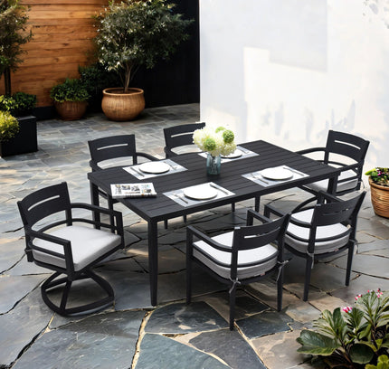 Outdoor Modern Dining Set, Chairs Sunbrella Cushioned And Dining Table With Umbrella Hole