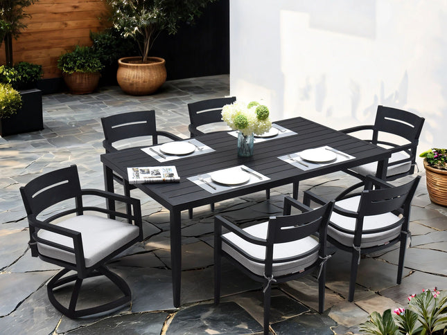 Outdoor Modern Dining Set, Chairs Sunbrella Cushioned And Dining Table With Umbrella Hole