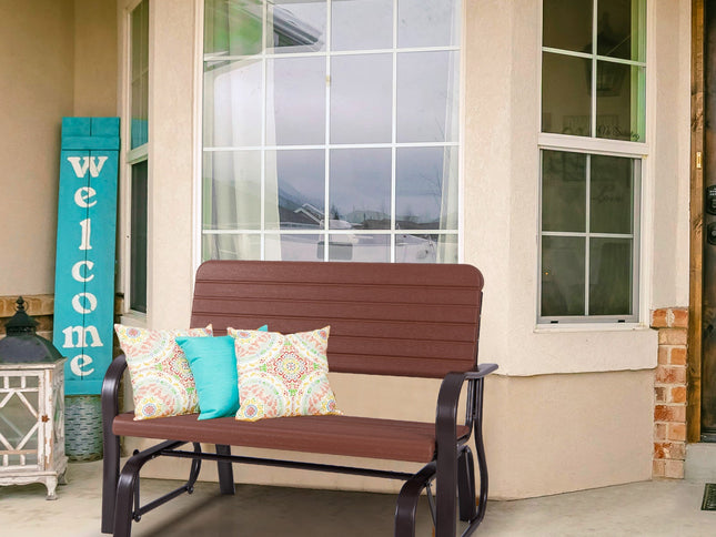 2-Seat Porch Glider with HDPE Back Seat and Steel Frame-Brown