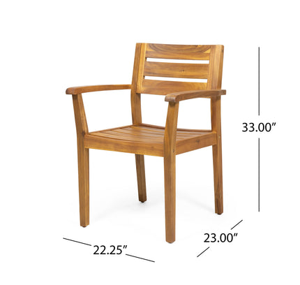 7-Piece Acacia Wood Outdoor Dining Set with 6 Chairs, Teak Finish