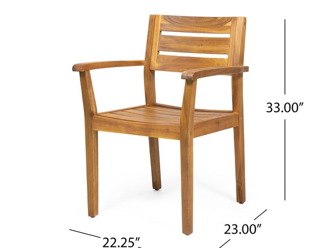 7-Piece Acacia Wood Outdoor Dining Set with 6 Chairs, Teak Finish