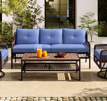 GO 4-Piece Outdoor PE Rattan Patio Set with 360° Swivel Chairs & Wood Coffee Table