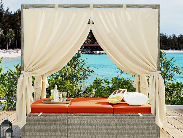 Adjustable Outdoor Double Sun Lounger with Privacy Curtain, High Comfort