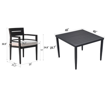 Outdoor Modern Dining Set, Chairs Sunbrella Cushioned And Dining Table With Umbrella Hole