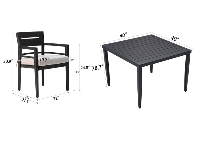 Outdoor Modern Dining Set, Chairs Sunbrella Cushioned And Dining Table With Umbrella Hole