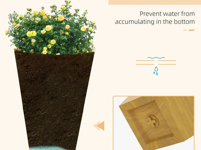 Outsunny - Outdoor Planters (Set of 3) Large Taper Planters With Drainage Holes And Plug, Faux Wood Plastic Flower Pots For Outdoor, Indoor, Garden, Patio