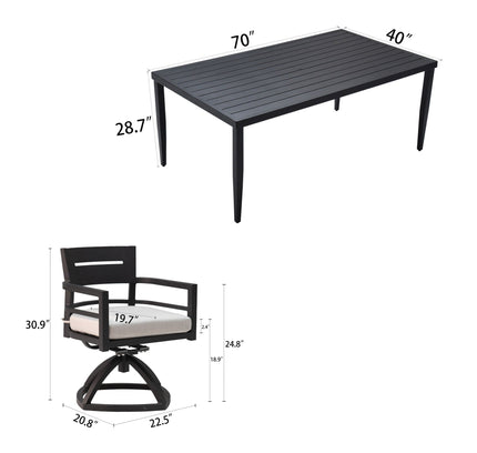 Outdoor Modern Dining Set, Chairs Sunbrella Cushioned And Dining Table With Umbrella Hole