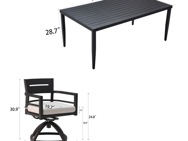 Outdoor Modern Dining Set, Chairs Sunbrella Cushioned And Dining Table With Umbrella Hole