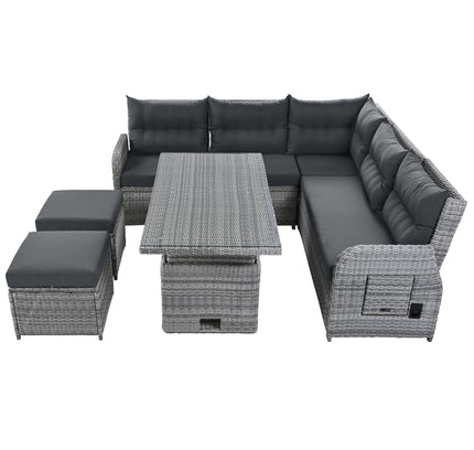 Outdoor Rattan Patio Furniture Set with Adjustable Recliners, Ottomans & Tables