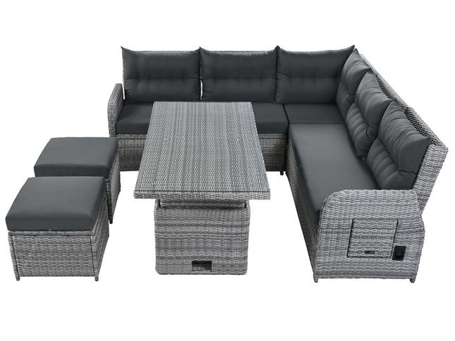 Outdoor Rattan Patio Furniture Set with Adjustable Recliners, Ottomans & Tables