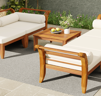 6-Piece Acacia Wood Outdoor Modular Sectional with Daybed Configuration & Tea Table