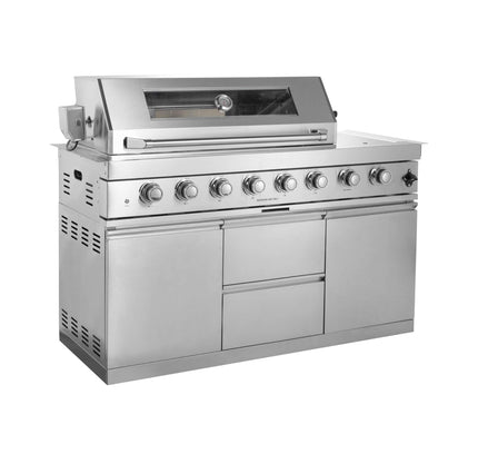 Castelle Flame 62-Inch 6-Burner Gas Outdoor Grill Island With Wine Cooler And Rotisserie