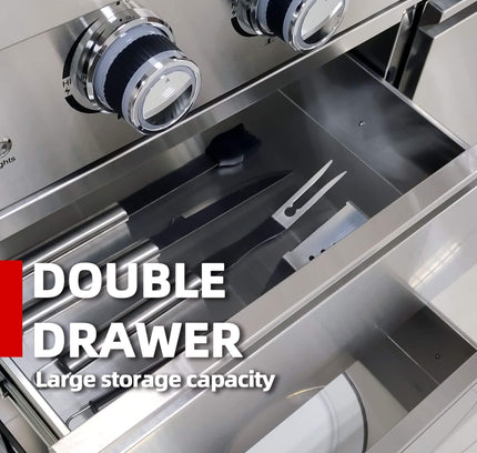 Castelle Flame 62-Inch 6-Burner Gas Outdoor Grill Island With Wine Cooler And Rotisserie