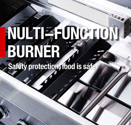 Castelle Flame 85K BTU Outdoor BBQ Kitchen Grill Island With 43-Inch 6-Burner Grill, Wine Fridge, Rotisserie Kit, And Sink