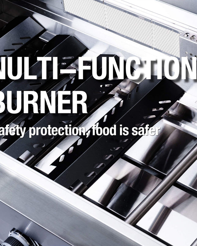 Castelle Flame 85K BTU Outdoor BBQ Kitchen Grill Island With 43-Inch 6-Burner Grill, Wine Fridge, Rotisserie Kit, And Sink