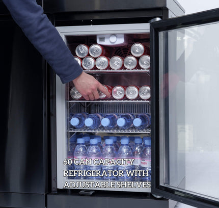 Castelle Flame 85K BTU Outdoor BBQ Kitchen Grill Island With 43-Inch 6-Burner Grill, Wine Fridge, Rotisserie Kit, And Sink