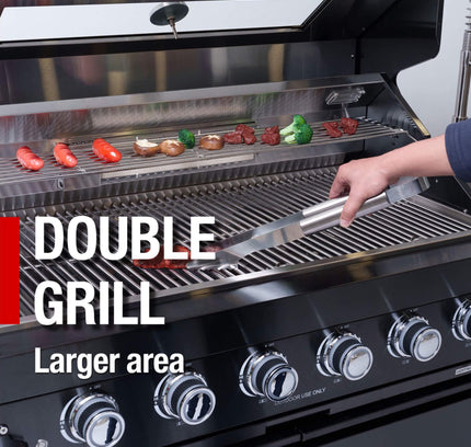 Castelle Flame 85K BTU Outdoor BBQ Kitchen Grill Island With 43-Inch 6-Burner Grill, Wine Fridge, Rotisserie Kit, And Sink