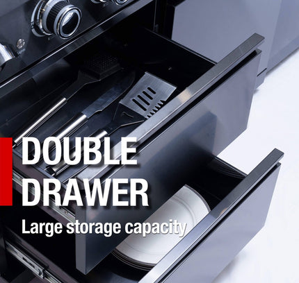 Castelle Flame 85K BTU Outdoor BBQ Kitchen Grill Island With 43-Inch 6-Burner Grill, Wine Fridge, Rotisserie Kit, And Sink