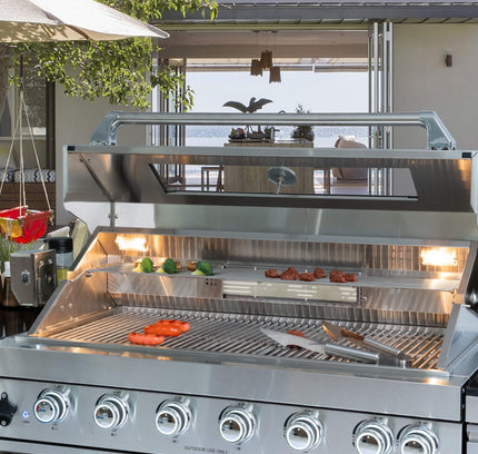 Castelle Flame Granite Outdoor BBQ Kitchen Island With 43-Inch 6-Burner Gas Grill, Rotisserie Kit, Cabinets, And Sink