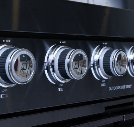 Castelle Flame Premium Black Stainless Steel 4-Burner Gas Grill With Rotisserie Kit