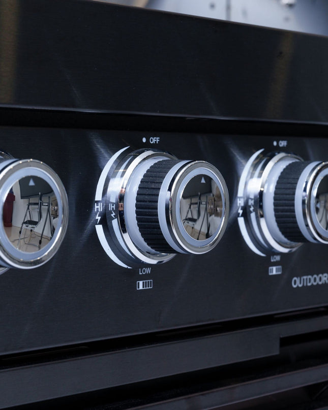 Castelle Flame Premium Black Stainless Steel 4-Burner Gas Grill With Rotisserie Kit