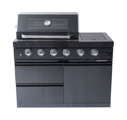Castelle Flame Premium Black Stainless Steel 4-Burner Gas Grill With Rotisserie Kit