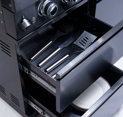 Castelle Flame Premium Black Stainless Steel 4-Burner Gas Grill With Rotisserie Kit