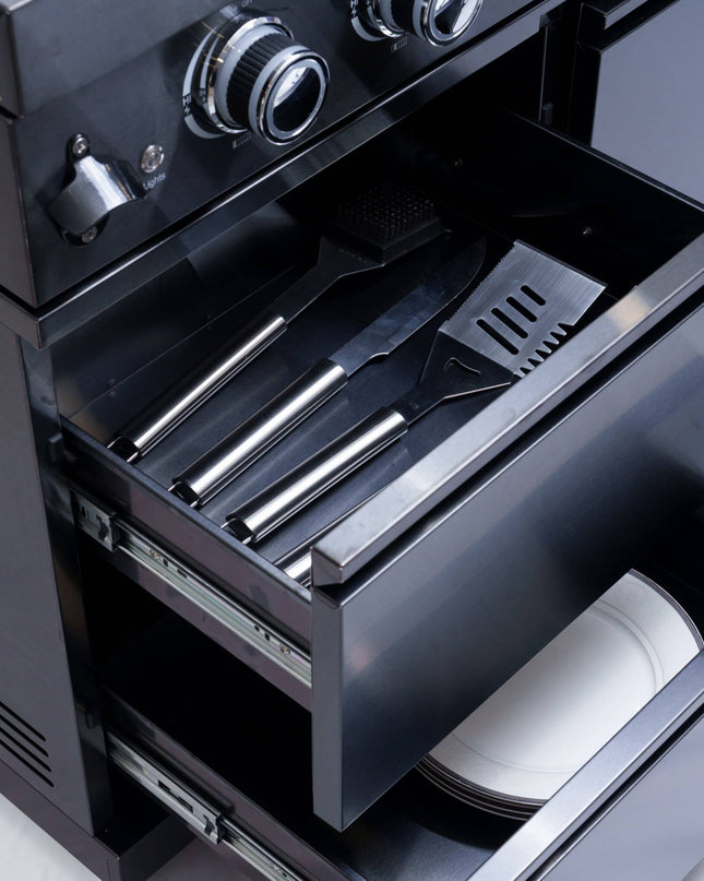 Castelle Flame Premium Black Stainless Steel 4-Burner Gas Grill With Rotisserie Kit