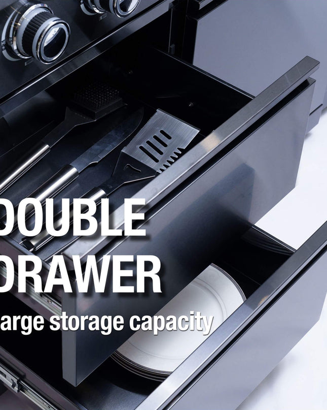 Castelle Flame Premium Black Stainless Steel 4-Burner Gas Grill With Rotisserie Kit