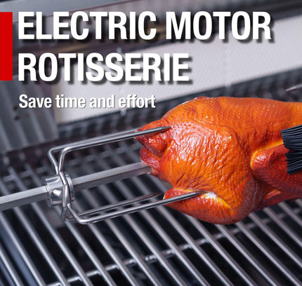 Castelle Flame Premium Black Stainless Steel 4-Burner Gas Grill With Rotisserie Kit