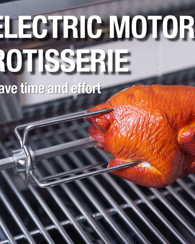 Castelle Flame Premium Black Stainless Steel 4-Burner Gas Grill With Rotisserie Kit