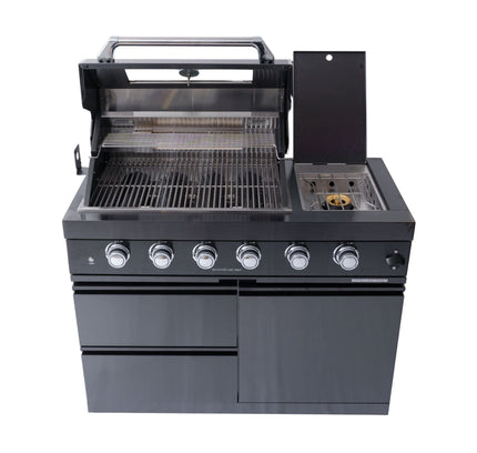 Castelle Flame Premium Black Stainless Steel 4-Burner Gas Grill With Rotisserie Kit