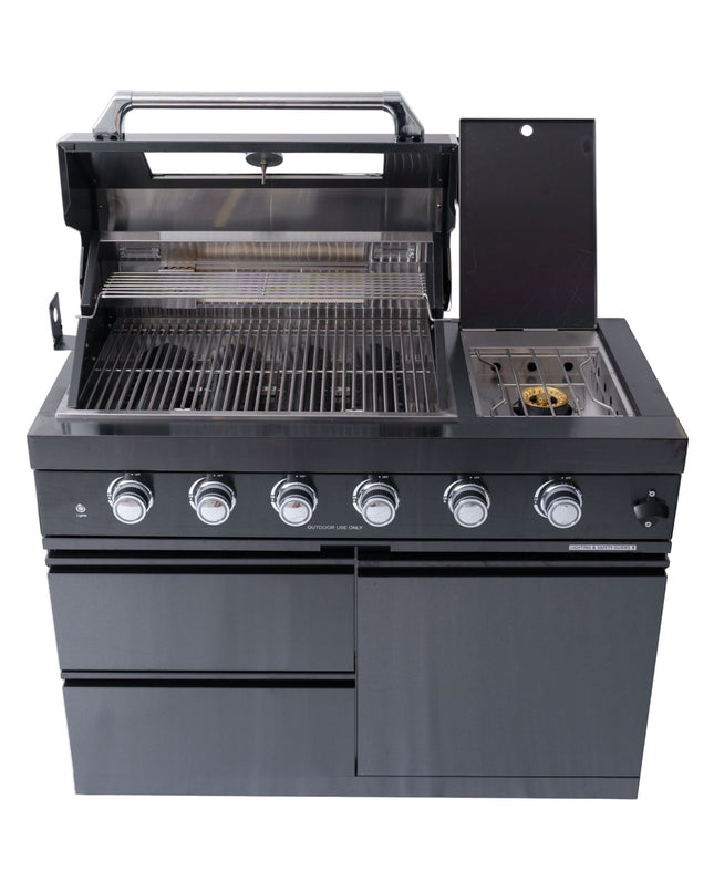 Castelle Flame Premium Black Stainless Steel 4-Burner Gas Grill With Rotisserie Kit