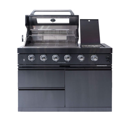 Castelle Flame Premium Black Stainless Steel 4-Burner Gas Grill With Rotisserie Kit