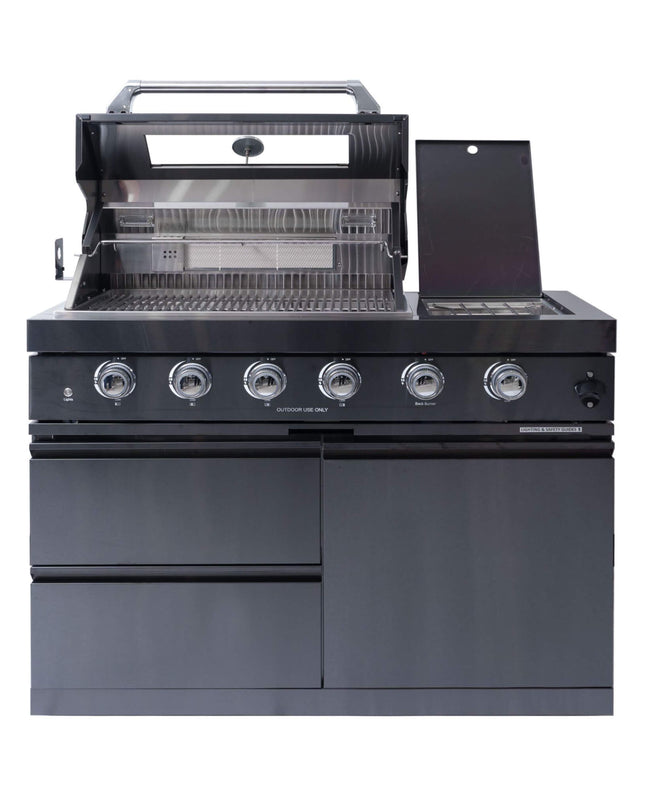 Castelle Flame Premium Black Stainless Steel 4-Burner Gas Grill With Rotisserie Kit