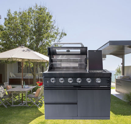 Castelle Flame Premium Black Stainless Steel 4-Burner Gas Grill With Rotisserie Kit