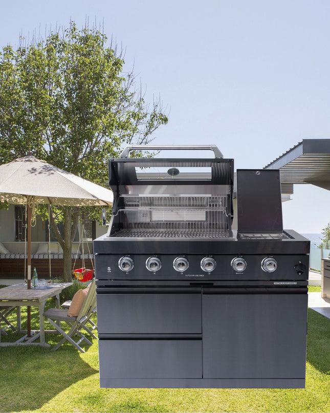 Castelle Flame Premium Black Stainless Steel 4-Burner Gas Grill With Rotisserie Kit