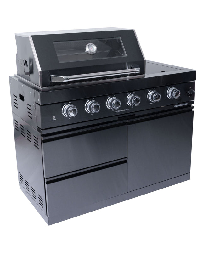 Castelle Flame Premium Black Stainless Steel 4-Burner Gas Grill With Rotisserie Kit