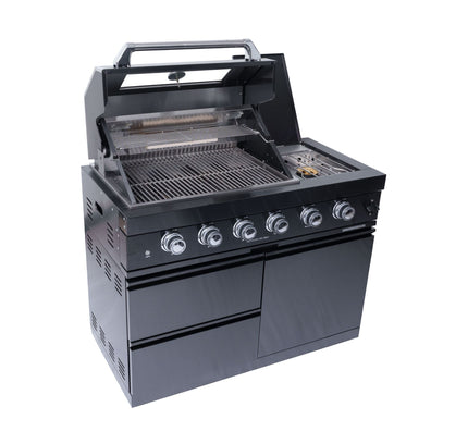 Castelle Flame Premium Black Stainless Steel 4-Burner Gas Grill With Rotisserie Kit
