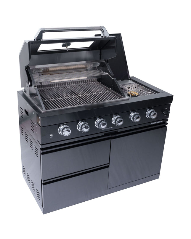 Castelle Flame Premium Black Stainless Steel 4-Burner Gas Grill With Rotisserie Kit