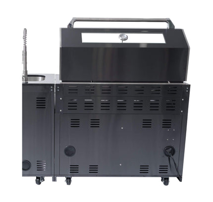 Castelle Flame Premium Black Stainless Steel 6-Burner Gas Grill Kitchen Island With Rotisserie Kit