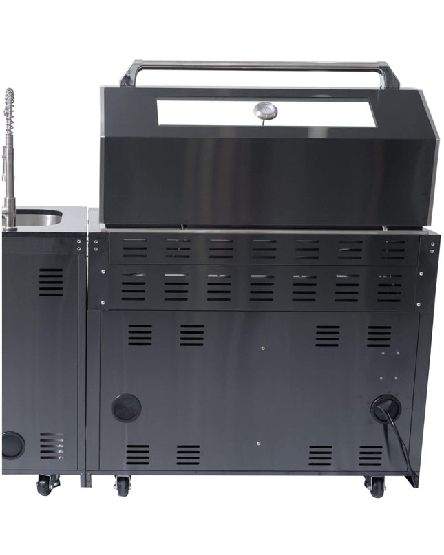 Castelle Flame Premium Black Stainless Steel 6-Burner Gas Grill Kitchen Island With Rotisserie Kit