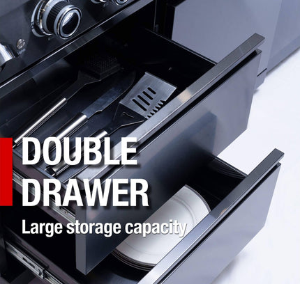 Castelle Flame Premium Black Stainless Steel 6-Burner Gas Grill Kitchen Island With Rotisserie Kit